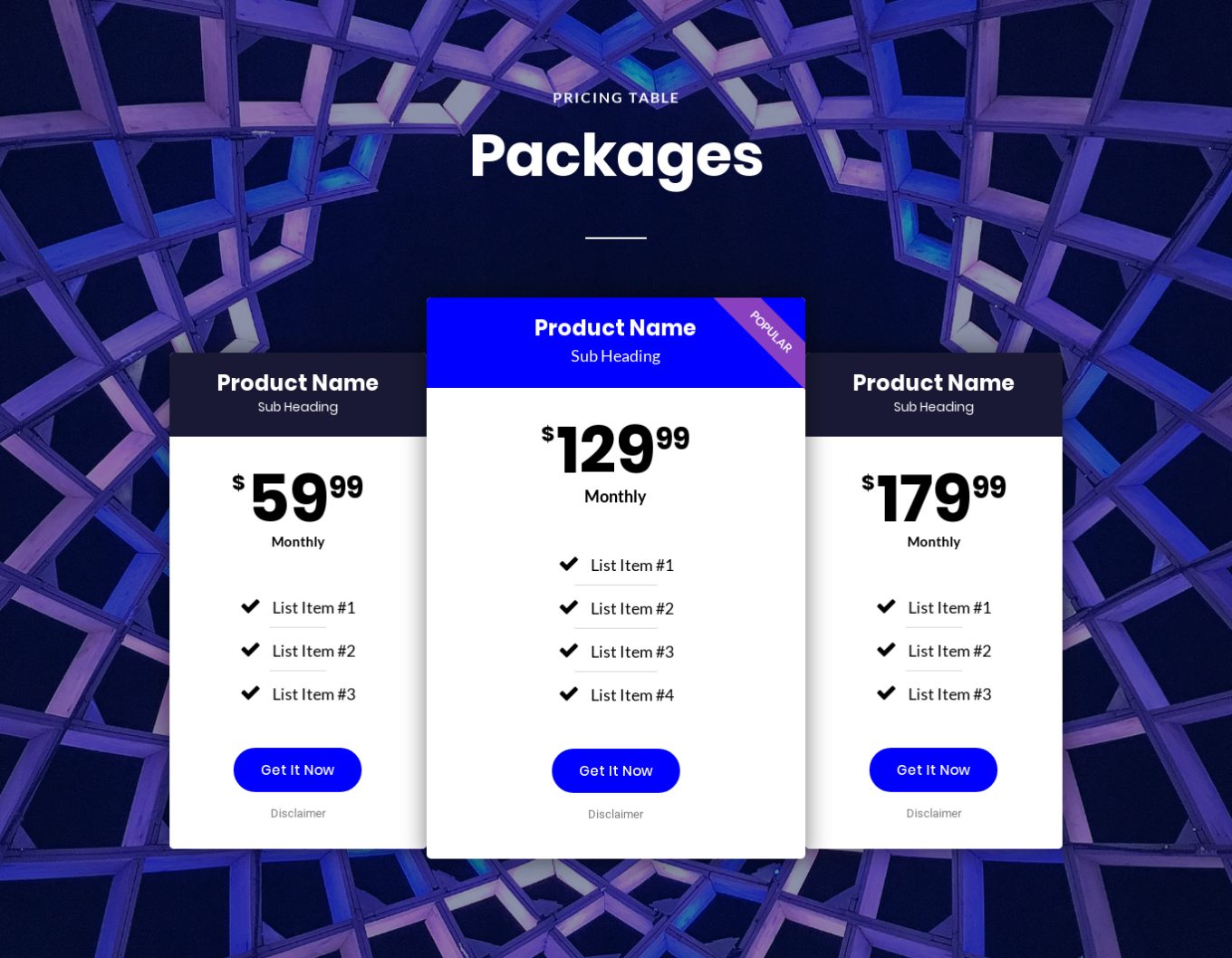 Pricing Table 1
